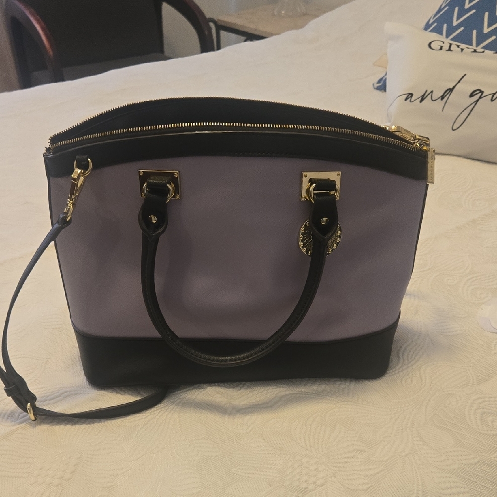 Lavender and Black Structured Satchel Bag - Designer Style
